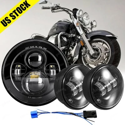 Combo de faros LED + luz de paso antiniebla de 7" para Harley Davidson Heritage Softail Foto 1 de 4