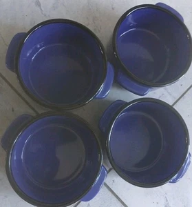 Set Of 4 Von Pok & Chang Blue Speckle Ceramic Crock Soup Chili Cereal Bowls - Picture 1 of 8