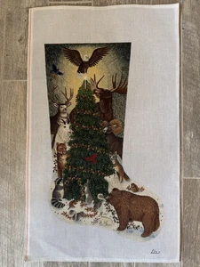 HP needlepoint Liz Goodrick Dillon Christmas Stocking Woodland Animals 25” - Picture 1 of 7