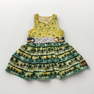 Matilda Jane gelbes schönes Paradise Tank Kleid Gr. 2 Palmen blau grün - Bild 1 von 5