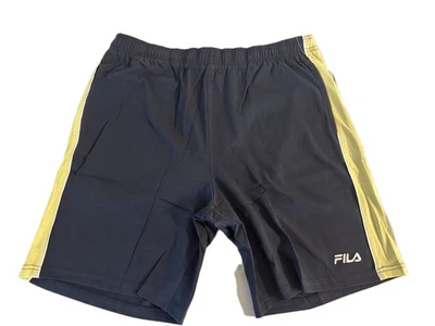 FILA 男式 Rimaz 全棉侧条纹 8 英寸海军蓝/黄色/白色-XL 短裤 — 第 1/4 张图片