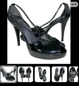 US 10 STUART WEITZMAN HIGH HEEL PLATFORM LIGHT Black PATENT LEATHER PUMPS - Picture 1 of 3