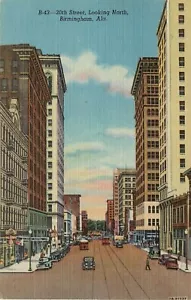 Linen Postcard; 20th Street Scene, Birmingham AL Trolley Route Unposted - Picture 1 of 2