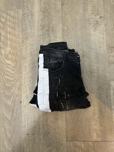 Men's Slim Distressed Jeans Black W White Side Stripe Size L 32X32 Stretch Y2K - Picture 1 of 4