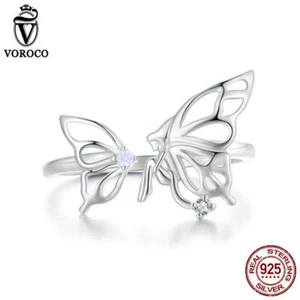 VOROCO 925 Plata Esterlina Mariposa Elfo Apertura Dedo Anillo Mujeres Regalo Joyería - Imagen 1 de 16