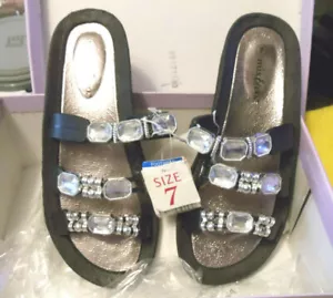Ladies LDS Beaded Faux Silver Jeweled LowArched Wedge Heel Sandal Shoes~BrandNew - Picture 1 of 12