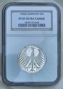 1966G Germany Silver 5 Mark NGC PF 67 Ultra Cameo - Picture 1 of 4