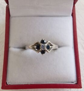 Sterling Silver Sapphire and CZ Ring, Size N . R15B 