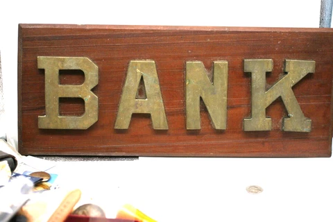 Large HEAVY Bank Sign Mid Century Vintage Brass Z2 Cover