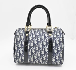 Authentic Christian Dior Trotter Mini Boston Bag Coated Canvas Navy - Picture 1 of 22