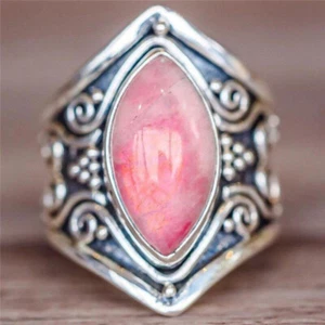 Anello Taglio Marquoise Con Zircone Rosa Placcato Argento 925, Size 10 - Foto 1 di 6