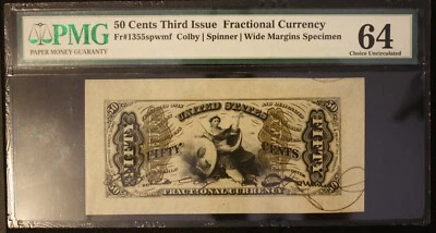 1863 50 Cent Fifty Cents Fractional Note Third Issue Specimen Colby/Spinner 64CU - Image 1 of 4