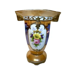 Vintage Noritake Porcelain Vase Hand Painted Flowers Peach Lustre Finish - Picture 1 of 6