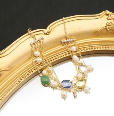 D17 vergoldetes Armband Süßwasserperlen und farbige Kristalle 4 Reihen - Bild 1 von 3