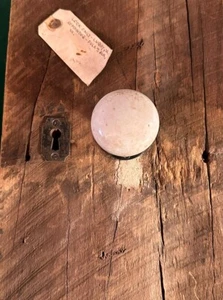 ANTIQUE DOOR LOCK SET W/WHITE PORCELAIN DOOR KNOBS, NO KEY - Picture 1 of 3