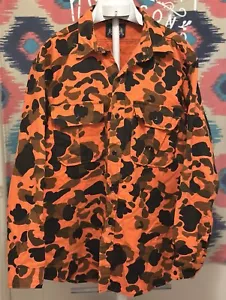 Vintage Cabela's XL Orange & Black Hunting Camo Button Down Brushpopper Flannel - Picture 1 of 4