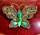 Vintage Antique Chinese Export Sterling Silver Enamel Butterfly Brooch Pin