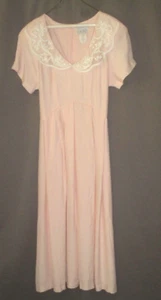 Vintage Expo Light Pink Peach Ivory Lace Collar Dress Sz 6 Shoulder Pads Rayon - Picture 1 of 7