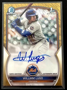 WILLIAM LUGO 1ST 2023 BOWMAN CHROME GOLD WAVE REFRACTOR AUTO RC #24/50 METS - Picture 1 of 2