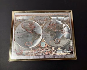 Nova Totivs Terrarvm Orbis Geographica Tabvla Silver Foil World Map Framed 8x10” - Picture 1 of 12