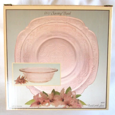 Indiana Glass Pink Recollection 9.5" Serving Bowl Madrid Pattern Original Box - Image 1 of 4