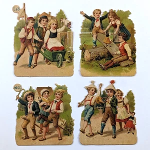Victorian Die Cut Scrap Children Playing With Toys Musical Instruments L & B - Picture 1 of 10