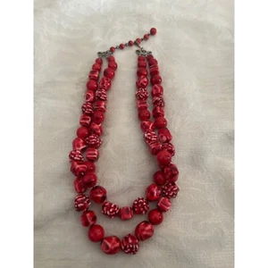 Collana Vintage Decorativa Doppio Filo Ghirlanda Perline Rosse - Foto 1 di 4