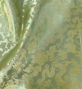 Sage Green Gold Dragon Brocade Fabric 45” Width Sold By The Yard