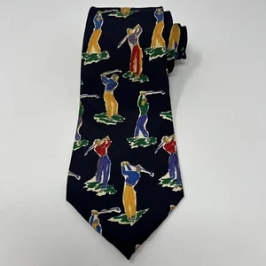 Vintage Polo Ralph Lauren Neck Tie Blue Golfers Golf Graphic Silk Made in USA - Picture 1 of 6