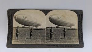 WW1 B&W ANTICA scheda stereoscopica DIRGIBLE R-34 A MINEOLA - Foto 1 di 2