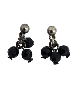 Pendientes colgantes/gotas con racimo de cuentas facetadas de vidrio negro vintage - Imagen 1 de 5