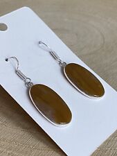 Natural Brown Lace Agate Dangle Drop Earrings Sterling Silver 925 Plated Oblong