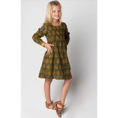 Yo Baby Dress Child Paisley Long Sleeve Green Gold Cotton Girl Sz 9 Indian Print - Image 1 of 4