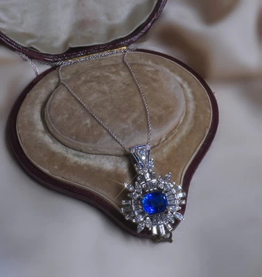 GIA Platinum Sapphire Diamond Unheated Pendant Vintage VS Necklace 14.13 Carats - Image 1 of 4