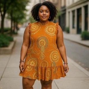 PLUS SIZE Boho Sleeveless Smock Dress 3XL–5XL | Flounce Hem Summer Style - Picture 1 of 6