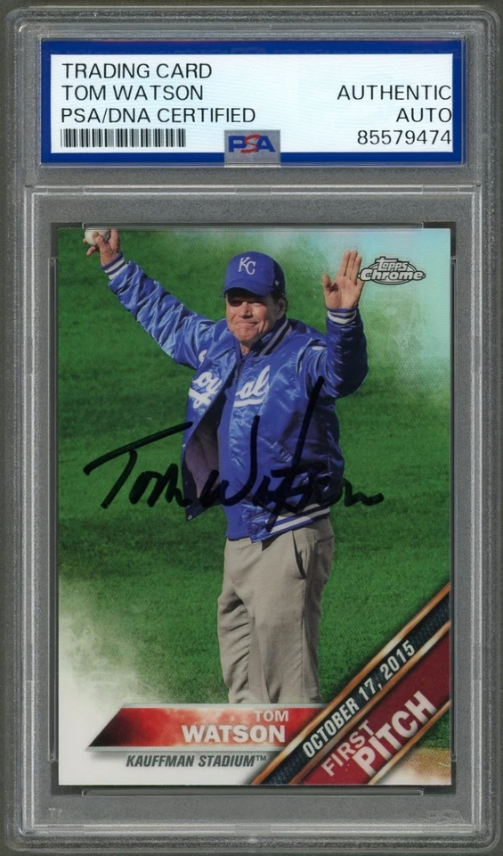 Tom Watson SIGNED 2016 Topps Chrome Refractor First Pitch Card PGA Golf Auto PSA - Image 1 of 2