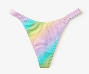 Victoria's Secret SEXY SELTENER Baumwoll-Tanga Höschen geripptes Logo grün PINK neu mit Etikett - Bild 1 von 19