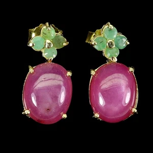 925 Sterling Silver Earrings Oval Ruby 10x8mm Emerald Natural Gemstone Jewelry - Picture 1 of 14