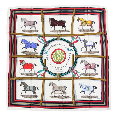 HERMÈS Hermes Sciarpa Scialle Carre 90 Bianco Seta Cavallo Abito Coperture Et Tenues De Jou