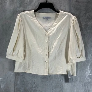 Top para mujer WD.NY crema cuello en V abotonado codo abullonado manga talla XL - Imagen 1 de 11