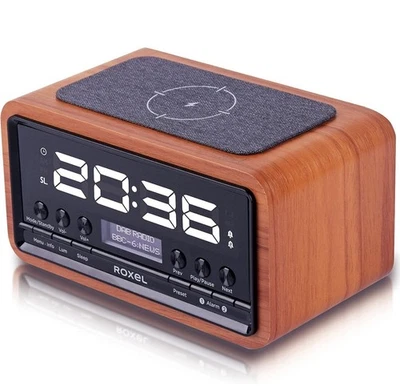 Bedside DAB/FM Radio with Wireless Phone Charging and Alarm - Roxel Nod - Walnut - Image 1 of 4