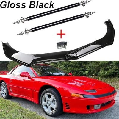 Gloss Black Front Bumper Lip Splitter+ Strut Rods For Mitsubishi 3000GT VR-4 Foto 1 de 4