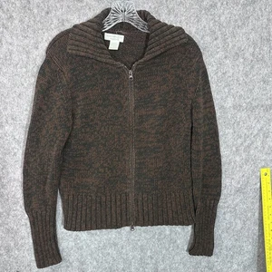 Suéter Y2K Mujer Mediano Marrón Negro Cremallera Completa Cárdigan Acanalado Dos Vías Suave - Imagen 1 de 6