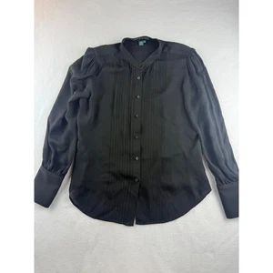 Lauren Ralph Lauren Seidenbluse Biesen Größe 10 Schwarz Langarm Knopfleiste - Bild 1 von 7