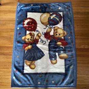 Blue Jean Teddybär Plüsch Fleece Baby Decke Luftballons Junge Mädchen 43,5 "x 30" - Bild 1 von 7