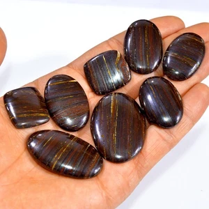 8 Pcs 407 Cts Natural Iron Tiger Eye Cabochon Gemstone Lot 42x30 24x21mm #3207 - Picture 1 of 4
