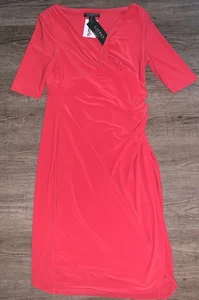 Brand New Lauren Ralph Lauren Surplice Red Dress NWT New W/tags Size 6 Stretch - Picture 1 of 5