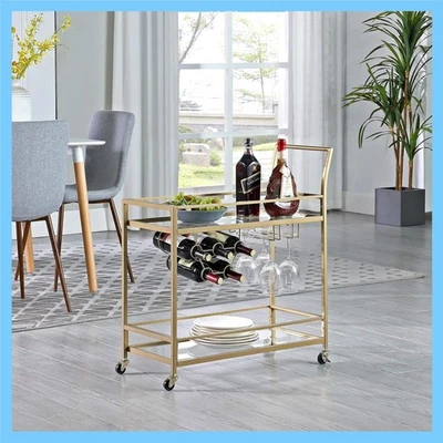 Versatile 2-Tier Gold Bar Cart - Perfect for Kitchen, Dining & Coffee Essentials - Image 1 of 4