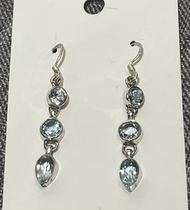 Pendientes colgantes triple topacio azul plata de ley nuevos - Imagen 1 de 3