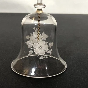 Clear Glass Bell Glass, White Flowers , 6" Tall Vintage - Picture 1 of 7